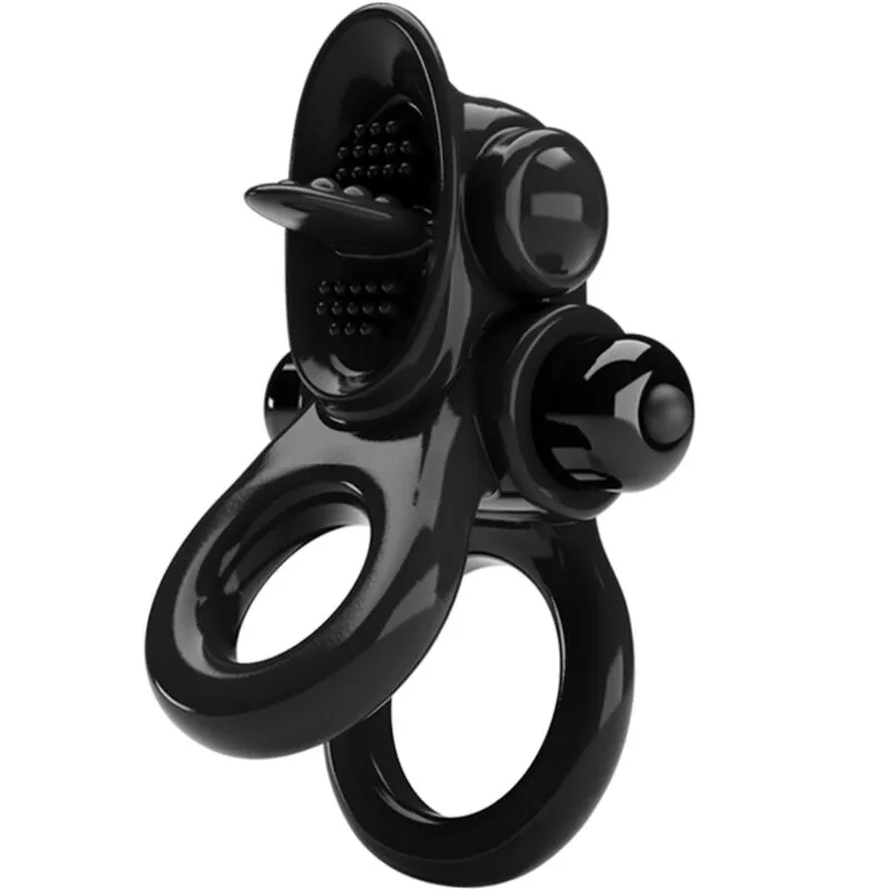 Pretty Love - Passionate Ring Dual Vibrating Penile Ring with Clitoral Stimulator, Black