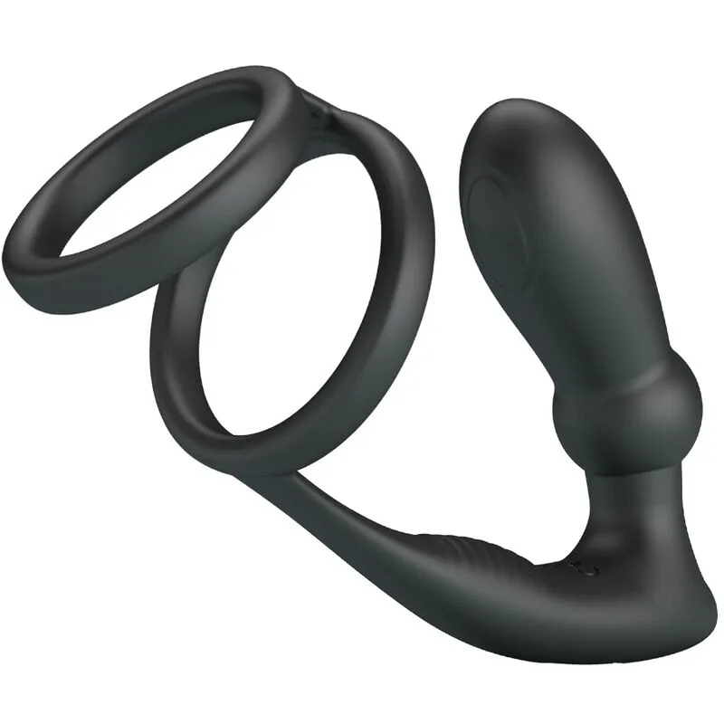 Pretty Love - Emoni Penis- & Testisring med Analplug | 12 Vibrationsmoder | Svart