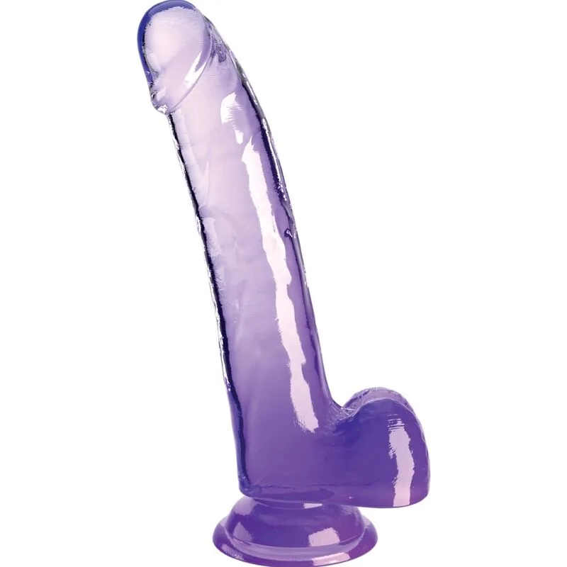King Cock Clear Realistic Dildo with Testicles – 20.3 cm Insertable Length – Purple