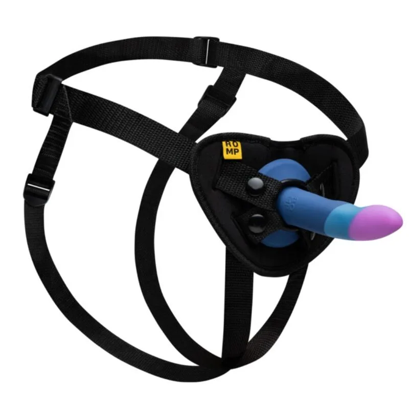 Romp - Piccolo Justerbar Sele med Trefärgad Silikondildo och Sugkoppsbas, 14 cm