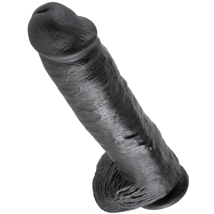 King Cock 11-tums Realistisk Dildo med Testiklar – Svart, 28 cm