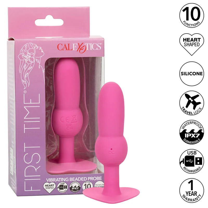 Calexotics First Time Vibrating Beaded Anal Probe – 10 Vibrationsfunktioner, Kroppssäkert Silikon, Rosa