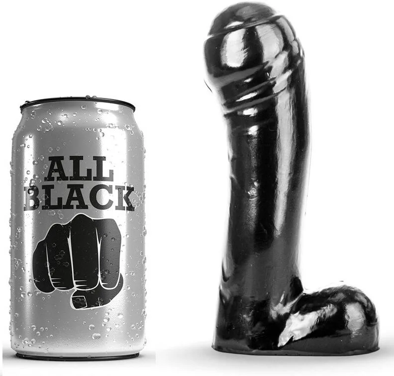 All Black Slät Nybörjardildo – Svart, 15 cm