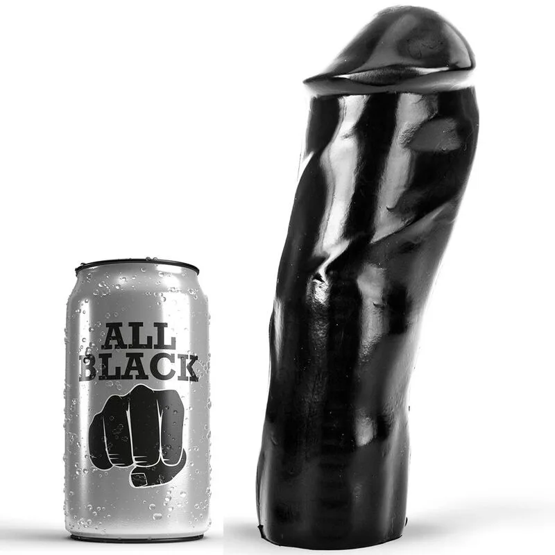 All Black Realistisk Dildo – 20 cm Slät Rak Axel