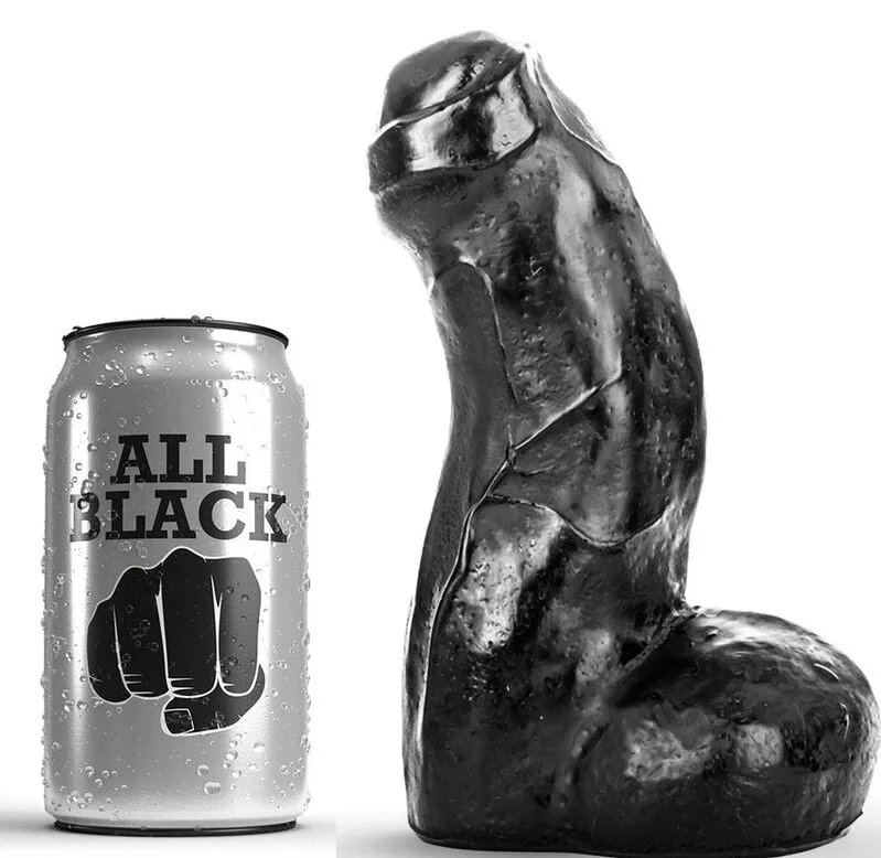 All Black – Realistisk Texturerad Dildo, Mörk Hudton, 17 cm