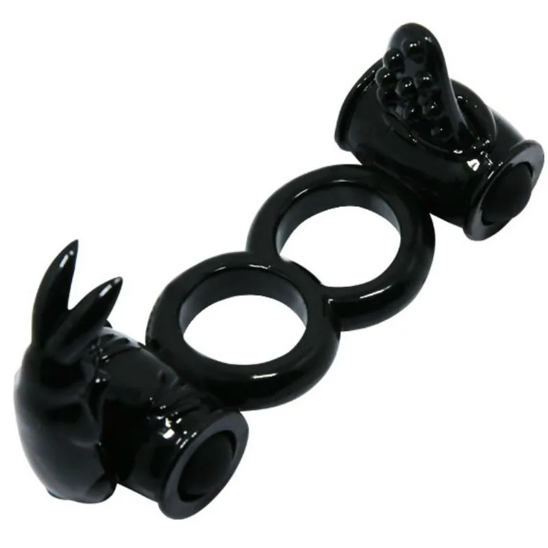Baile Sweet Ring Dubbel Vibrerande Parring med Dubbel Kaninformad Klitorisstimulator