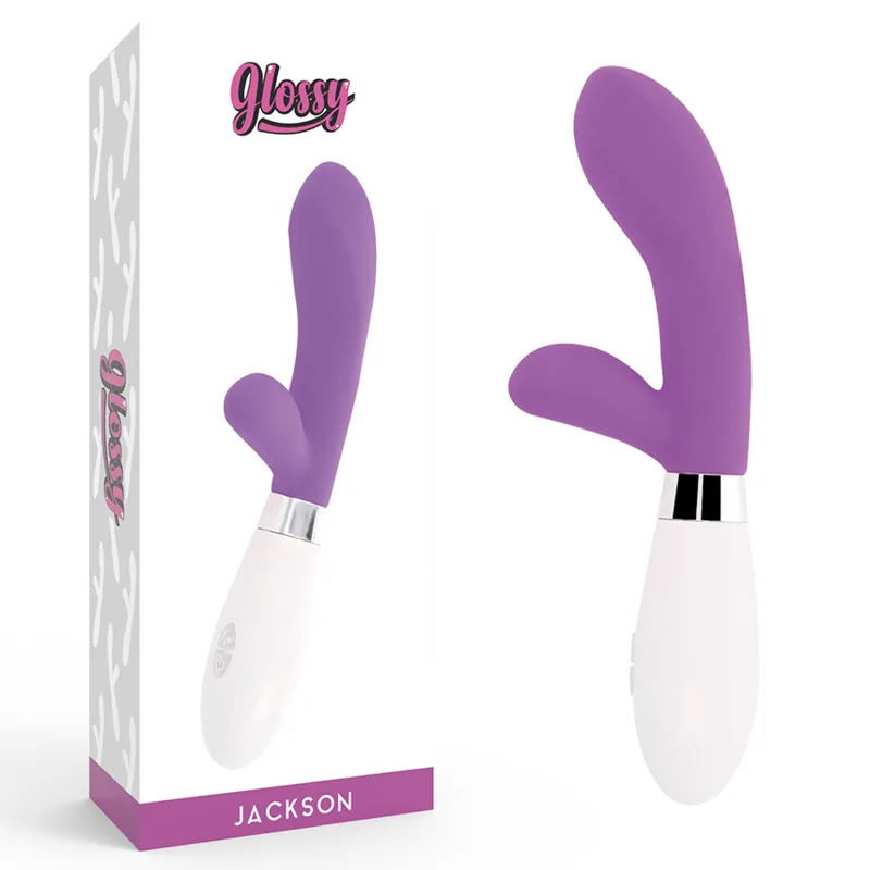 Glossy Jackson Rabbit Vibrator – Dubbelmotorsilikon-massager med 10 funktioner i lila