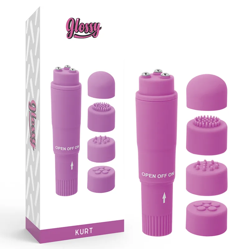 Glossy - Kurt Ficksmassager | Personlig Stimulator med Flera Hastigheter och Utbytbara Huvuden | Lila