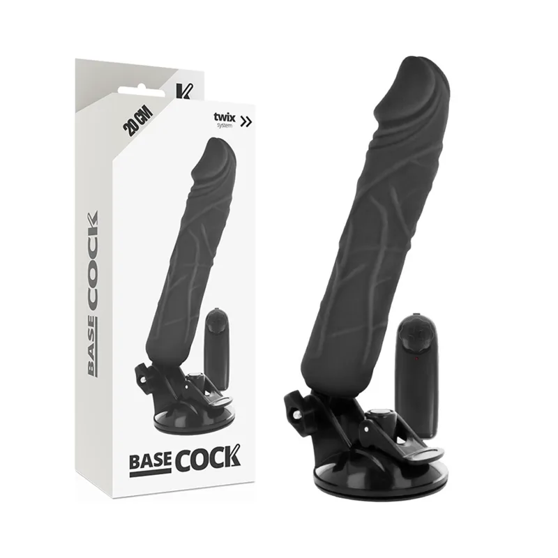 Basecock Realistic Vibrating Dildo with Wired Remote Control – Black, 20 cm x 4 cm
