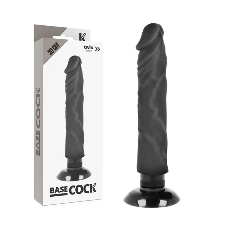 Basecock Realistisk Dual-Function Vibrerande Dildo i Svart – 20 cm Längd x 4 cm Diameter