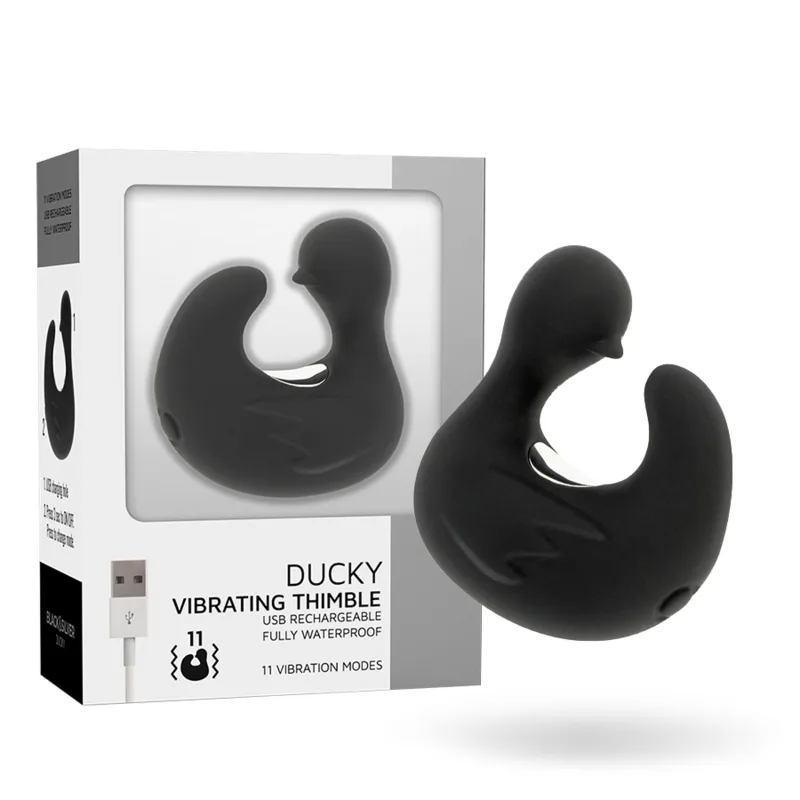 Svart & Silver Duckymania Uppladdningsbar Fingervibrator i Medicinskt Silikon – Bärbar Stimulator för Klitoris & Penis