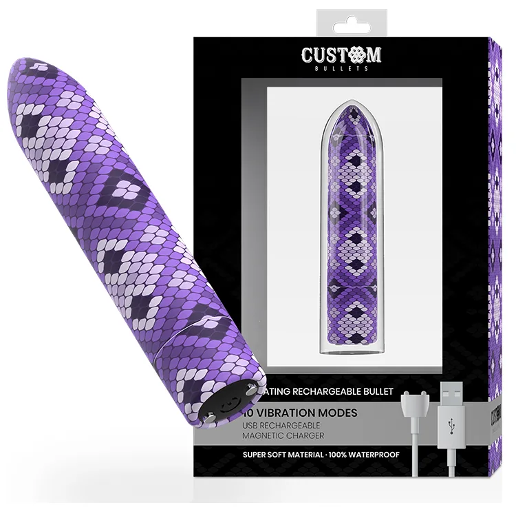 Custom Bullets Uppladdningsbar Orm Lila Magnetisk Bullet Vibrator – 10 Vibrationsstyrkor & Mönster