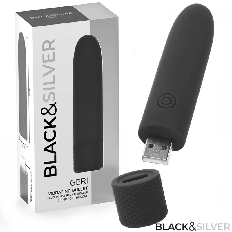 Black & Silver - Geri USB-uppladdningsbar vibrerande bullet | 8 vibrationsmönster | Svart | 10 x 2,2 cm