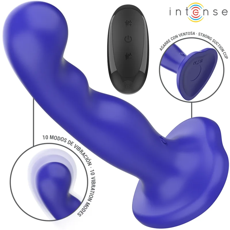 Intense Shorty Texturerad Vibrator med Sugkoppsbas & Trådlös Fjärrkontroll – Blå
