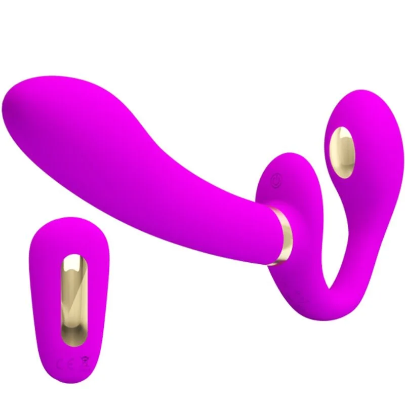 Pretty Love Thunderbird Dubbel Strap-On Vibrator med Fjärrkontroll - Lila