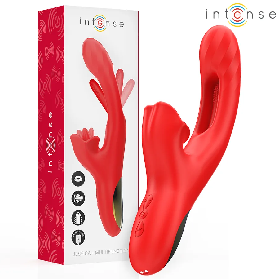 Intense Jessica Multifunktionsvibrator med Klitorisstimulering & Intern Oscillation – 24,8 cm – Röd