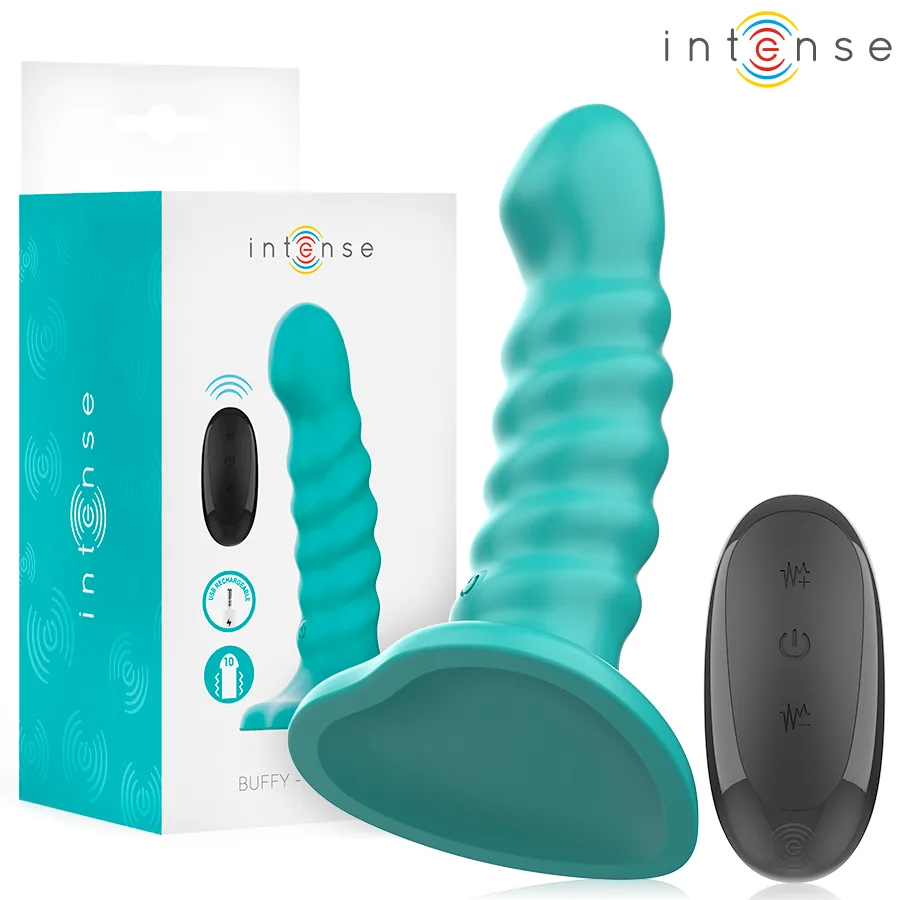 Intense - Buffy Vibrator Size S Spiral Design 10 Vibration Modes Blue Wireless Remote Control