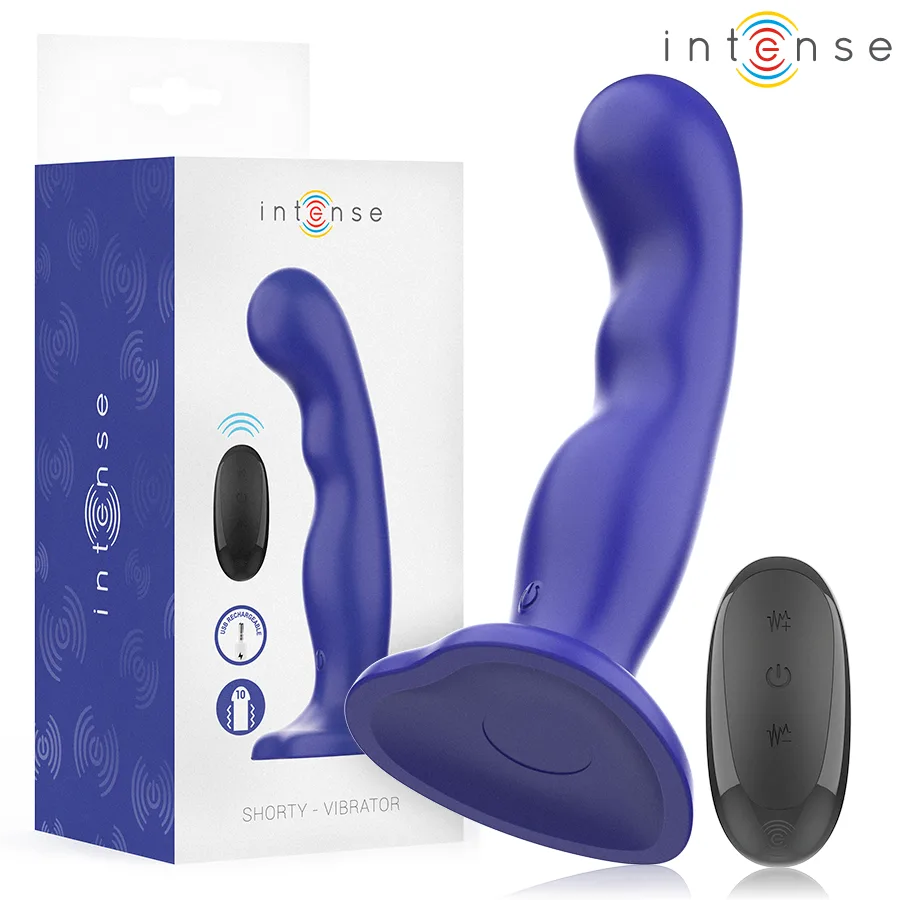 Intense - Shorty Textured Vibrator with Suction Cup Base & Wireless Remote Control | Blue