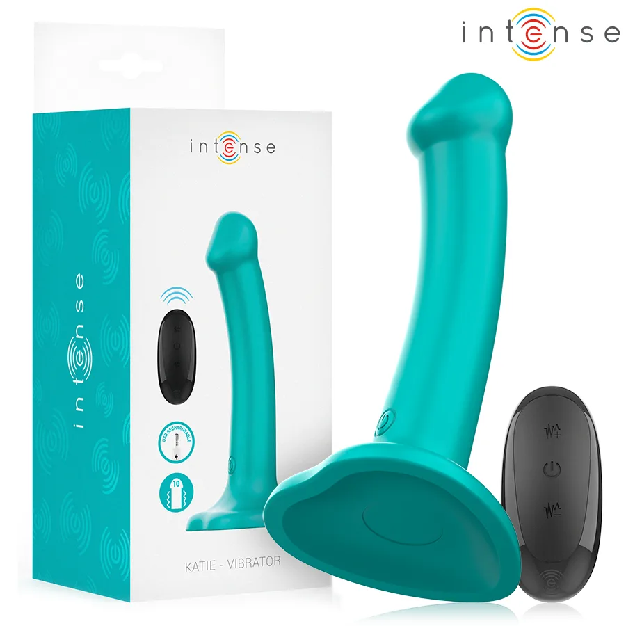 Intense - Katie Vibrator with Suction Cup Base | 10 Vibration Modes | Remote Control | Blue