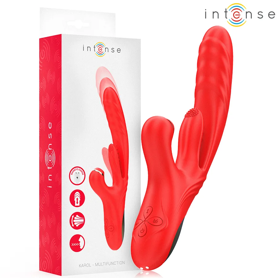 Intense - Karol Multifunktionsvibrator med stötar, vibration & klitorisstimuleringsvågor | Röd
