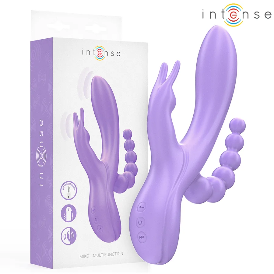 Intense - Miko Triple Stimulator Rabbit Vibrator med Klitoral- & Analarmar | 7 Vibrationsmoden | Lila