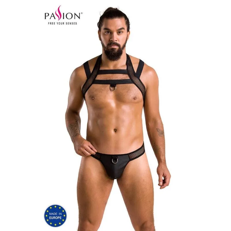 Passion 043 Jacob Faux Leather Lingerie Set – Black | Size S/M