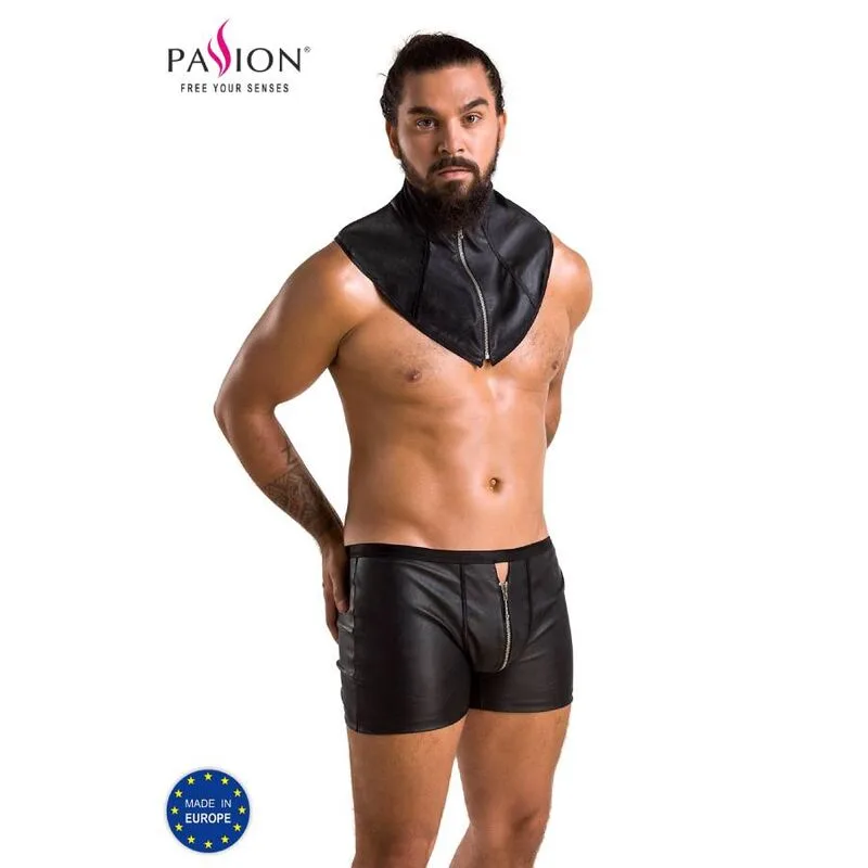Passion 051 Edward Faux Leather Lingerie Set | Black | Size L/XL