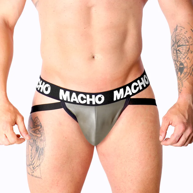 Macho MX27GR Faux Leather Jockstrap – Gråbeige | Storlek M