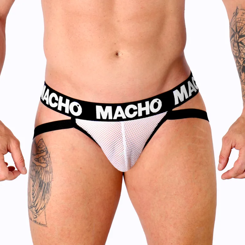 Macho MX26X1 Jock Grid Men's Semi-Transparent Mesh Jockstrap – White, Size XL