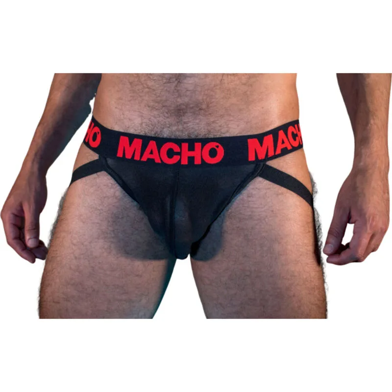 Macho MX26X2 Semi-Transparent Elastic Jockstrap – Black/Red, Size L