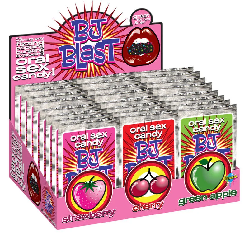 Pipedream BJ Blast Oral Stimulation Candy – Strawberry, Cherry & Green Apple – 36-Piece Display