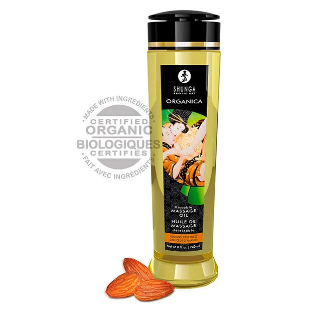 Shunga Organic Almond Massageolja 240 ml – Naturlig kallpressad sensuell kroppsolja