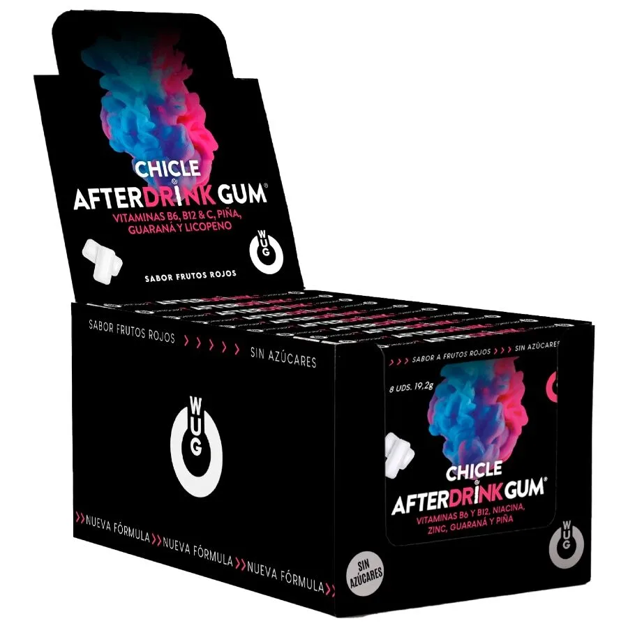 Wug Gum After-Drink Hangover Relief Chewing Gum | Display Box – 12 Packs x 8 Units