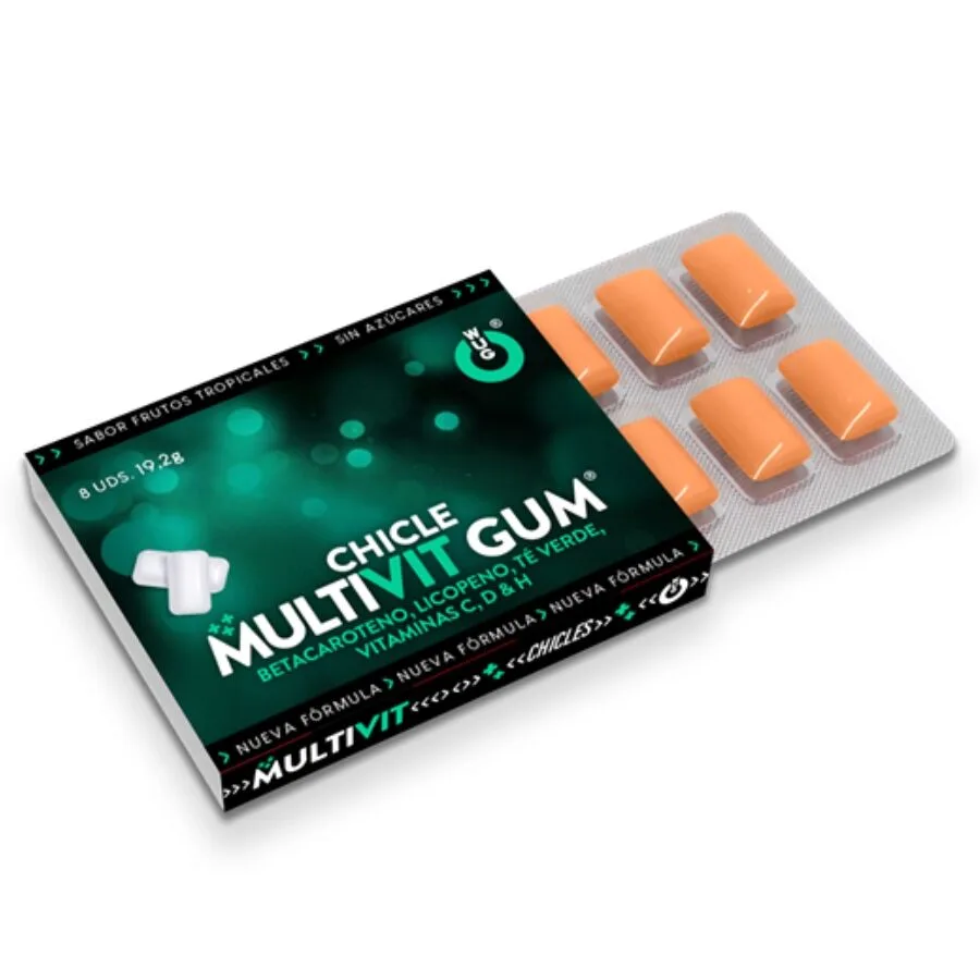 Wug Gum - Multivitamin Complex with Vitamin C, D & H, Beta-Carotene, Lycopene and Green Tea | 1 Box of 8 Chewable Units