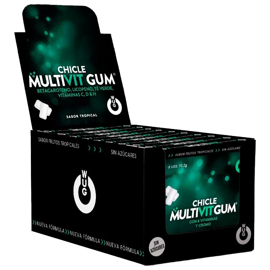 Wug Gum – Multivitamin Complex with Vitamin C, D & H, Beta-Carotene, Lycopene & Green Tea | Display Box of 12 x 8 Units