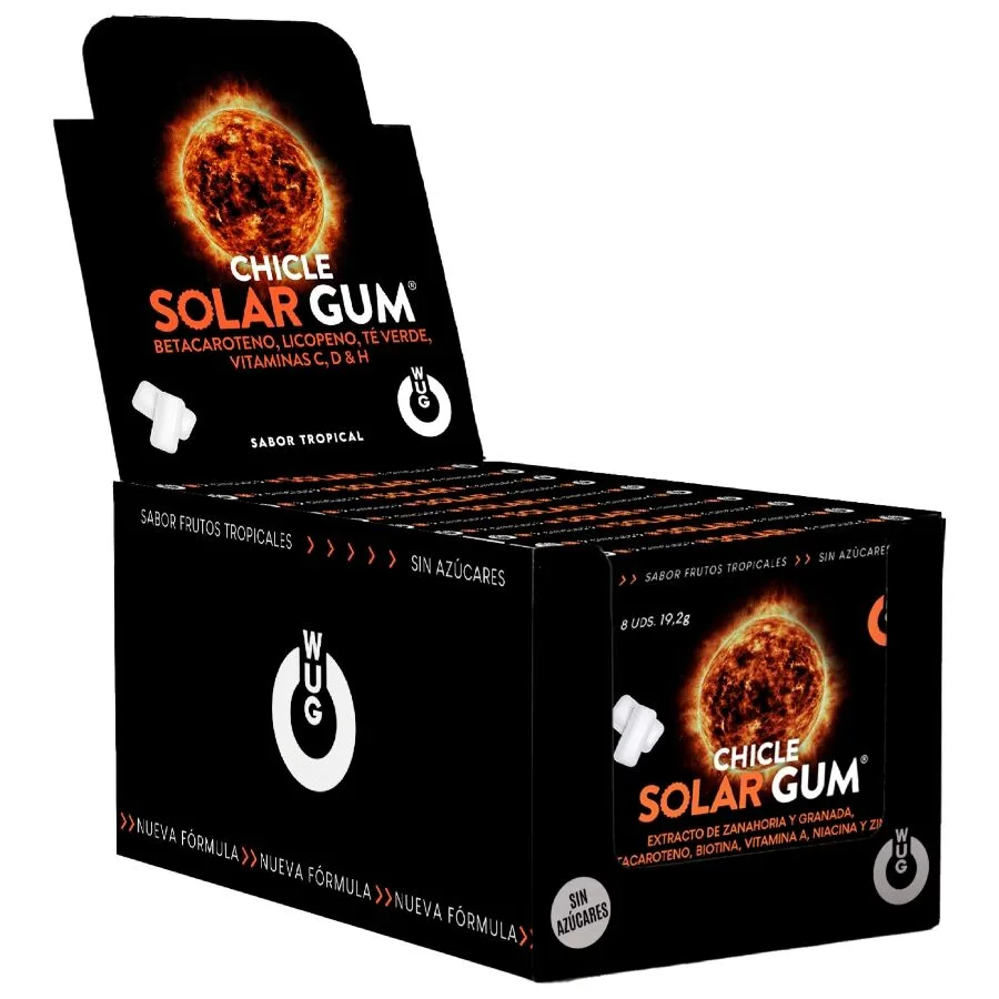 Wug Gum - Tuggummi för solbrynningstöd | Butiksdisplaybox (12 Askar × 8 Enheter)