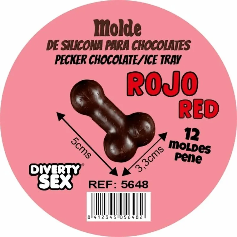 Diablo Picante - Silikonform för Choklad & Konfektyr med 12 Penisformade Hålrum och Upphängningsögla, Röd