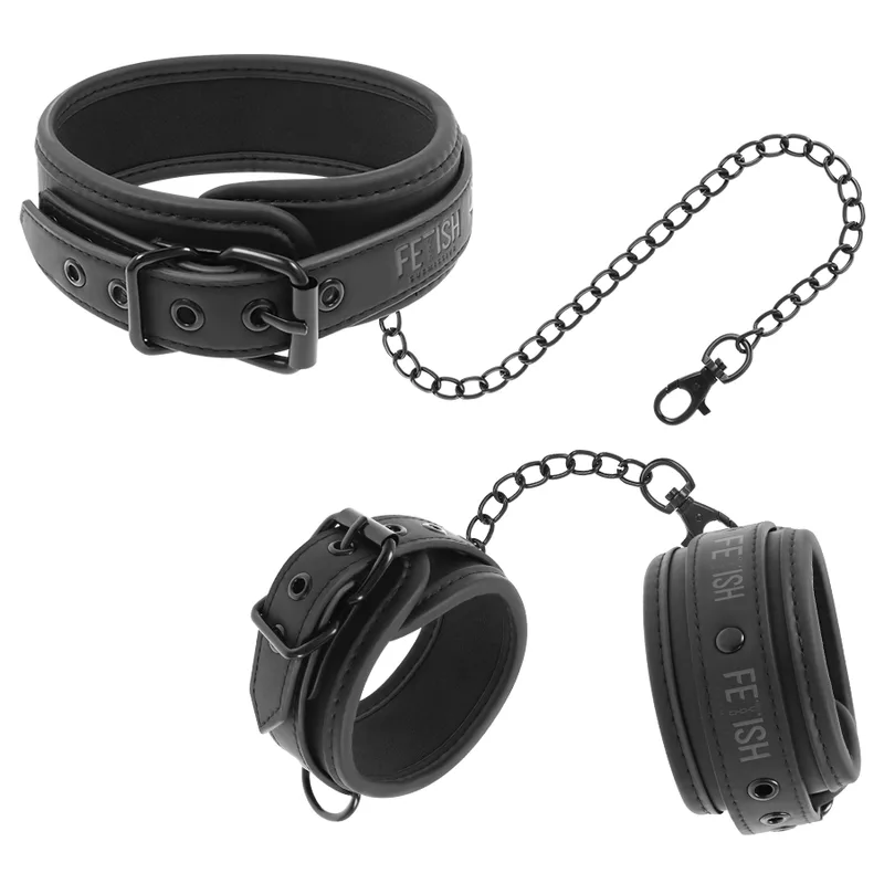 Fetish Submissive – Halsband & Handledsmanschetter i Veganskt Läder med Neoprenfor