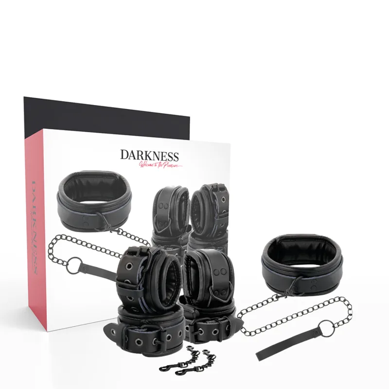 Darkness - Handbojor och Halsbandsset i Svart Läder