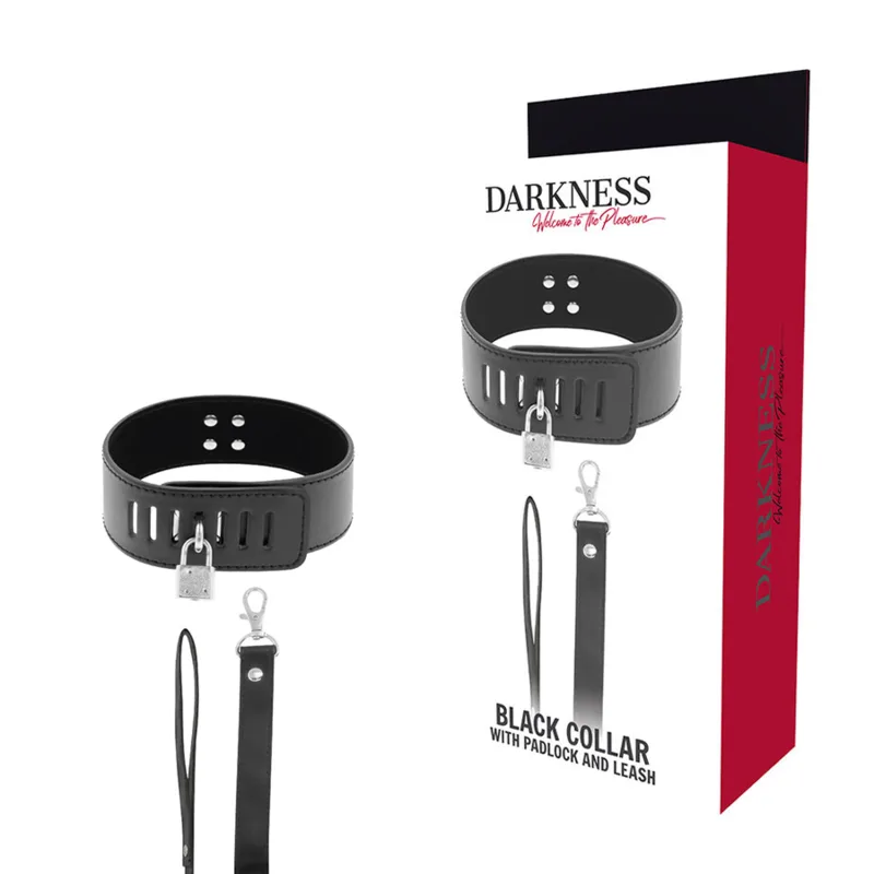 Darkness – BDSM Justerbart Halsband med Svart Hänglås