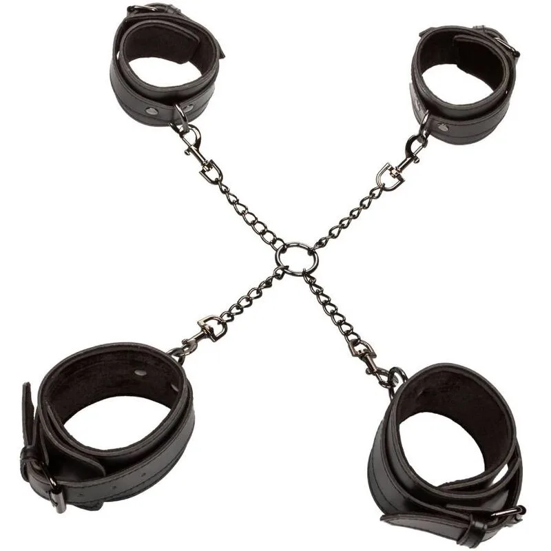 CalExotics Euphoria Hog Tie Restraintset – Justerbara Bondagemanschetter med Veganskt Läder & Sammetsfodring