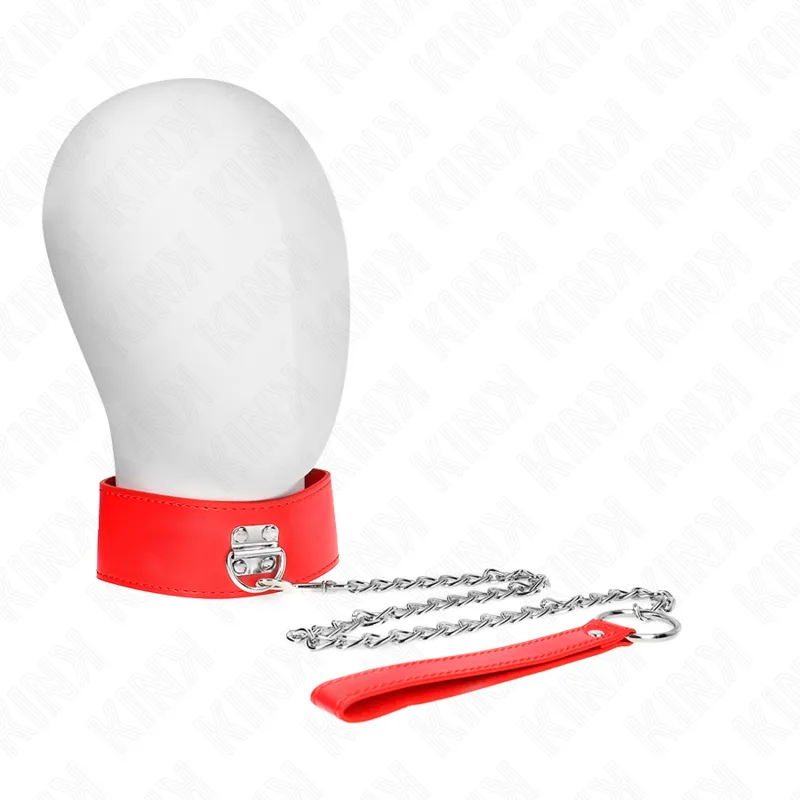 Kink - Halsband med bred röd justerbar rem 65 CM | Justerbar 33,5–41 CM x 5 CM