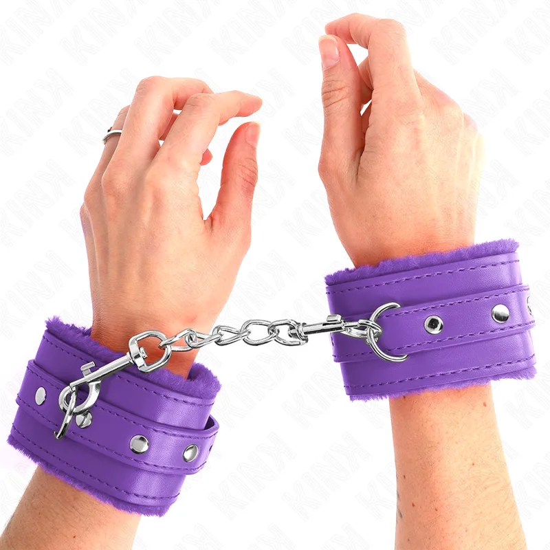 Kink Premium Pälsfodrade Handledsbojor – Lila med Justerbart Bälte (17–29 cm x 6 cm)