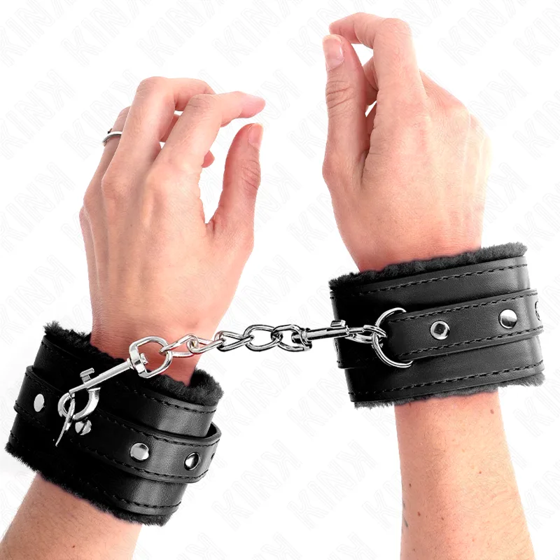 Kink Premium pälsfodrade handledsrestriktioner – Justerbara svarta manschetter med bältesknäppning (17–29 cm x 6 cm)