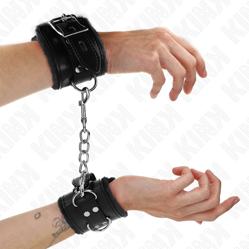 Kink Pälsfodrade Handledsbojor – Justerbara Svarta Manschetter med Bälteslås (17–29 cm × 6 cm)