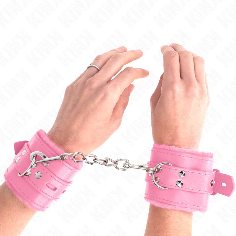 Kink Pälsfodrade Handledsrestriktioner med Fyrkantsdetalj – Rosa, Justerbart Bälteslås, 17–29 cm x 6 cm