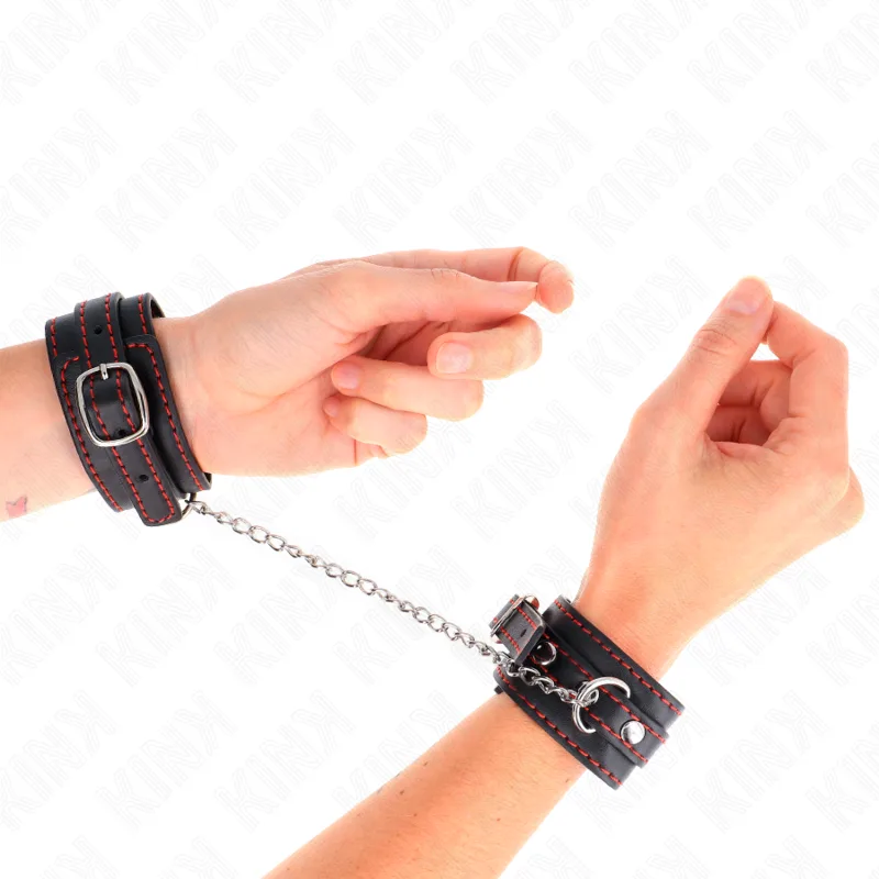 Kink Small Wrist Restraints – Black with Red Lining, Adjustable 14–24 cm x 3.5 cm