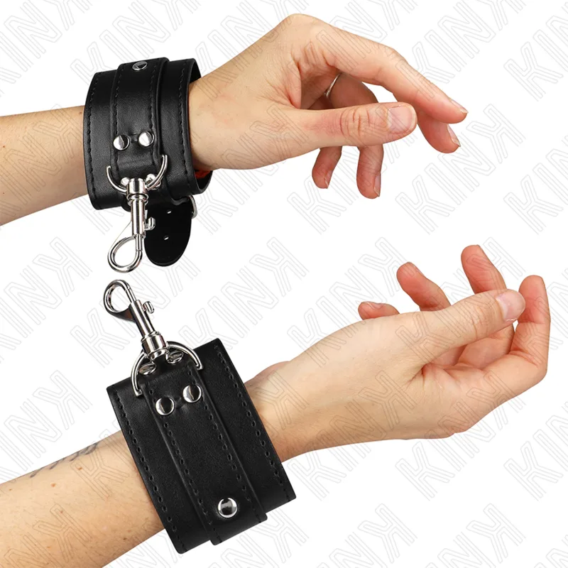 Kink Lockable Dungeon Wrist Restraints - Adjustable Black Cuffs (21–28 cm x 5.5 cm)