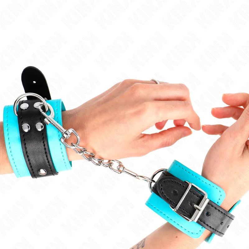 Kink Hook Wrist Restraints – Blue Faux Fur Lined, Adjustable 20–28 cm x 5.5 cm