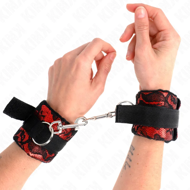 Kink Scandal Handledsrestriktioner – Röda & Svarta Justerbara Bondagemanschetter